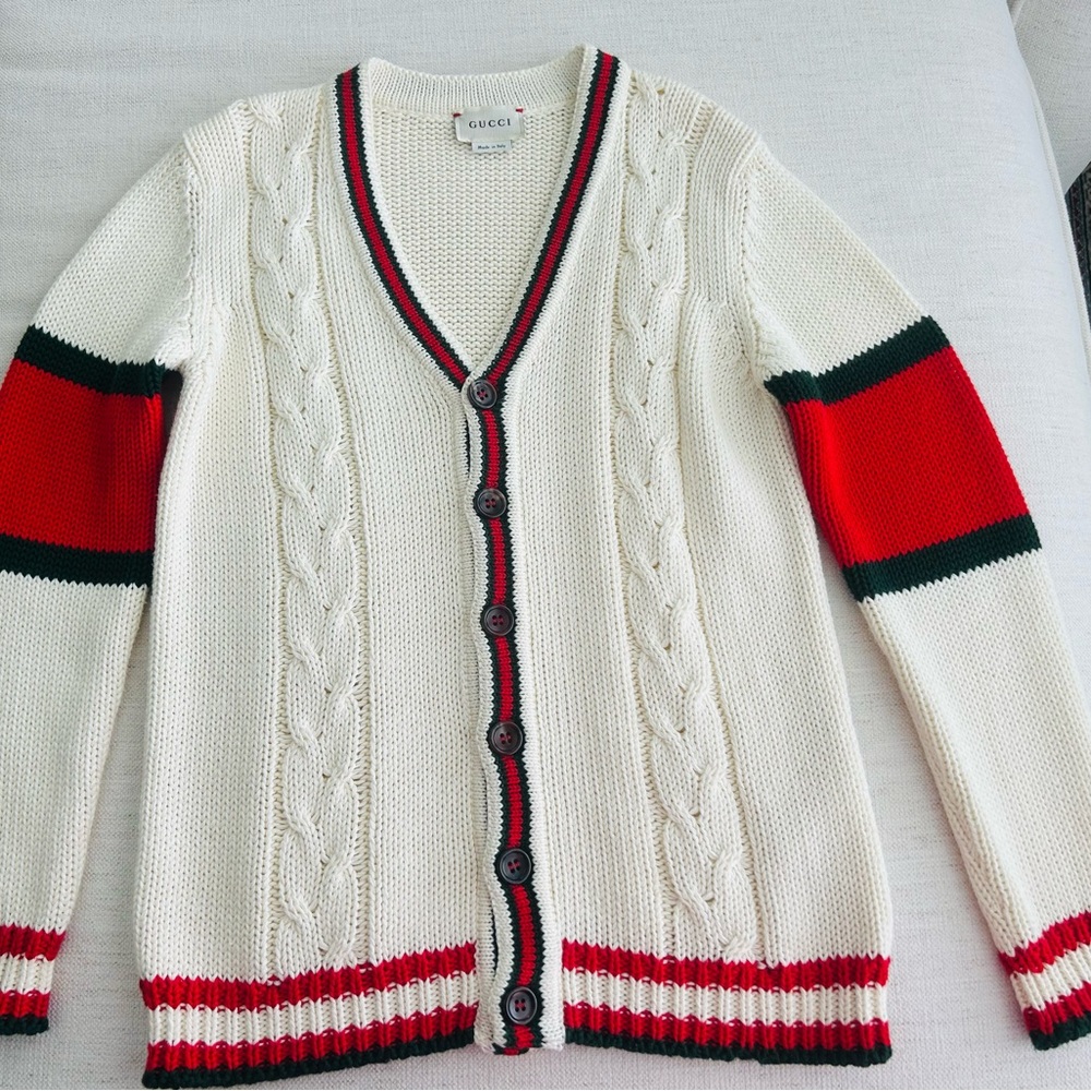 Gucci Boys Ivory Sweater with Red and Green Accents